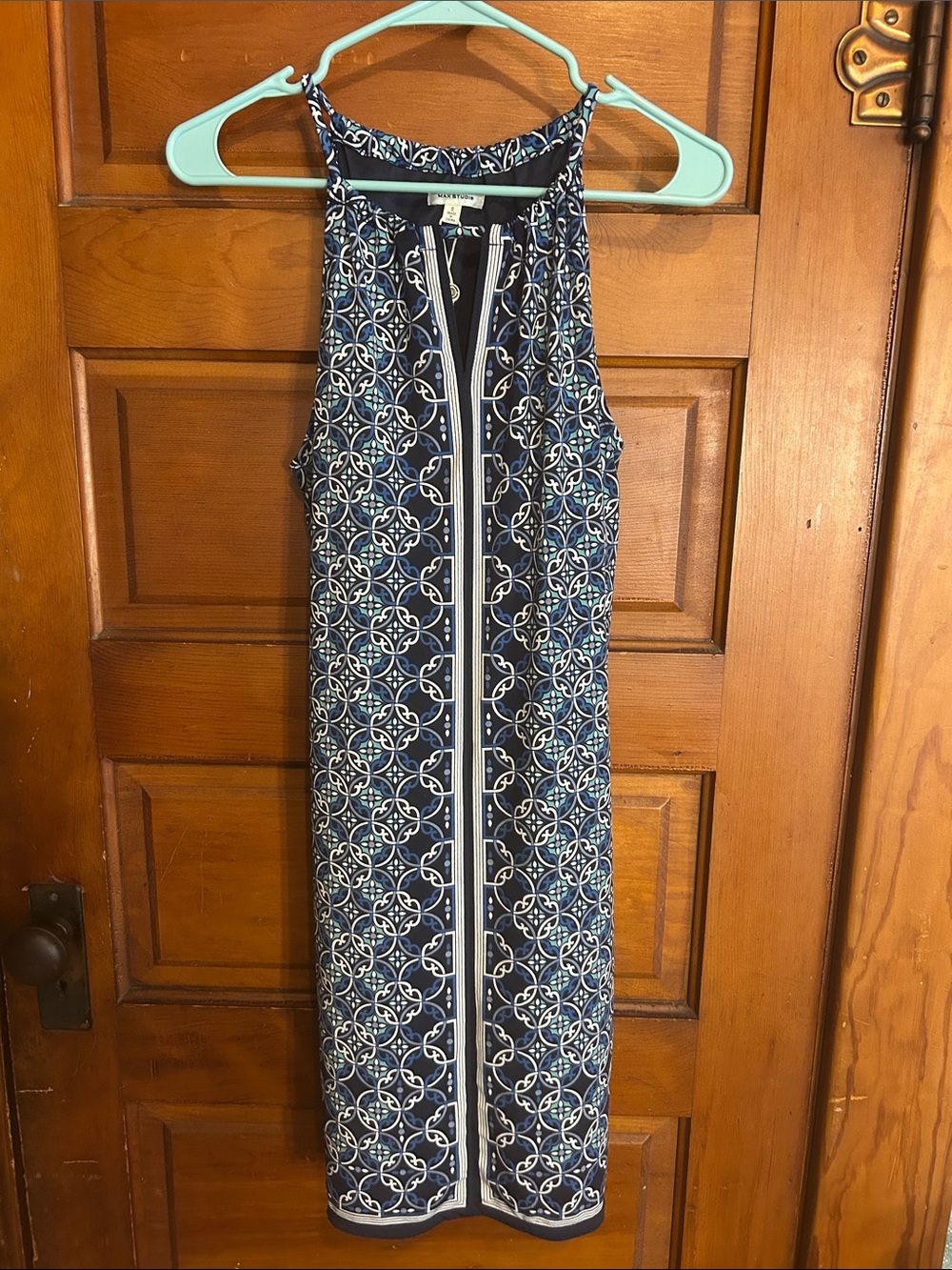 Max Studio Navy and White Geometric  Shift Dress